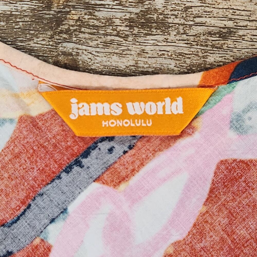 Jams World Abstract Floral Sleeveless Tank Top Colorful Aloha Size M Artsy Rayon - Picture 3 of 8